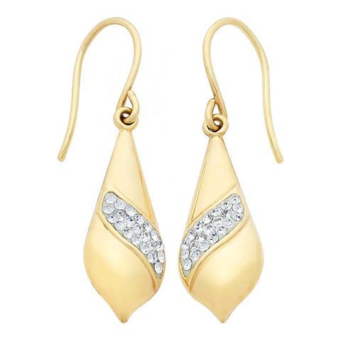 9ct Yellow Gold Crystal Drop Earrings On Hooks