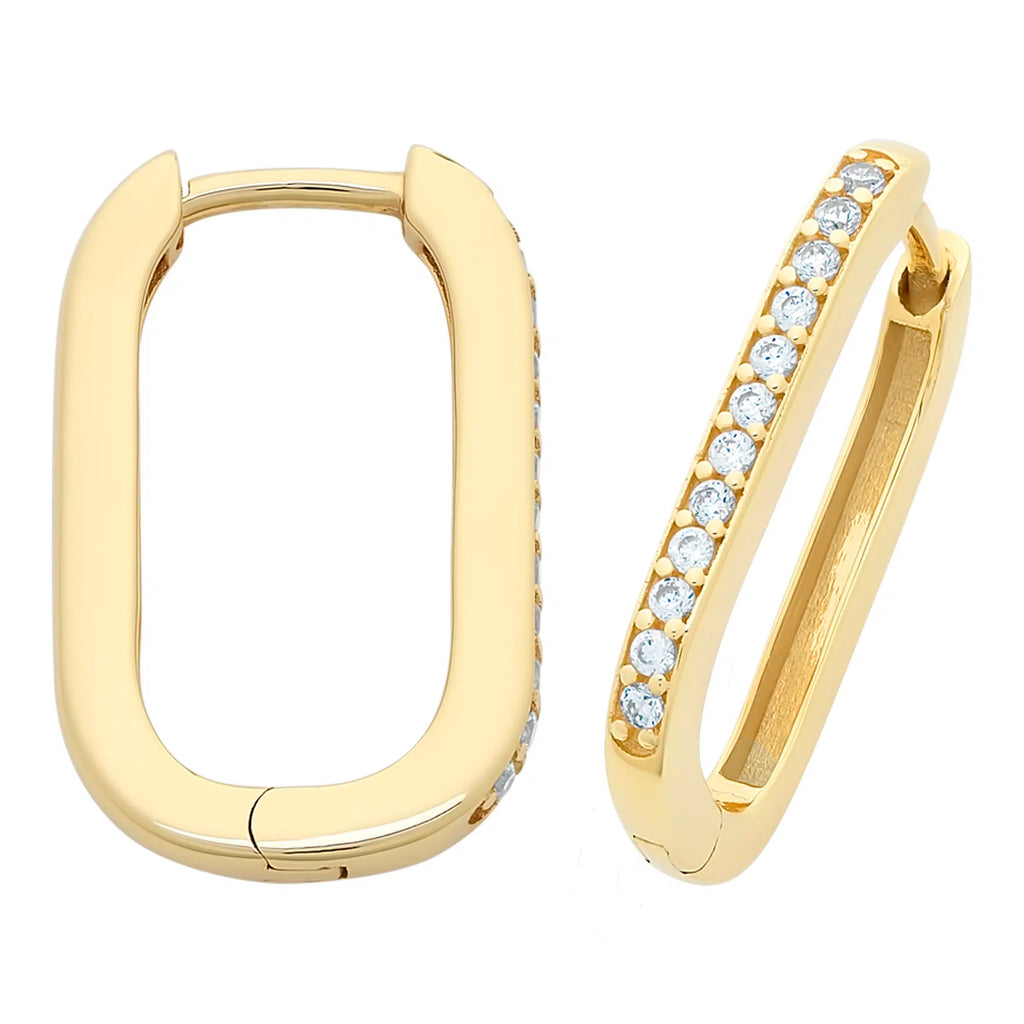 9ct Yellow Gold Cubic Zirconia Oblong Huggies