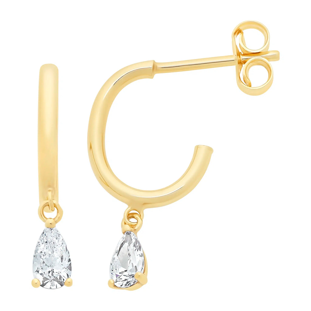 9ct Yellow Gold Pear Cubic Zirconia Stud Hoop Earrings