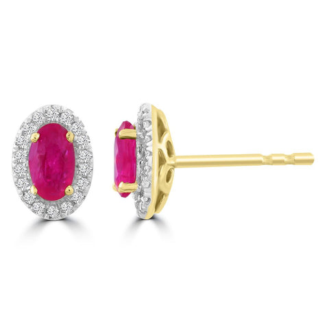 9ct Yellow Gold Diamond And Ruby Stud Earrings