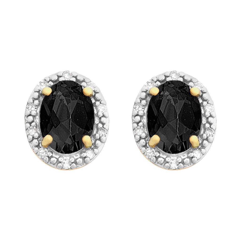 9ct Yellow Gold Sapphire And Diamond Halo Stud Earrings