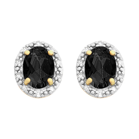 9ct Yellow Gold Sapphire And Diamond Halo Stud Earrings