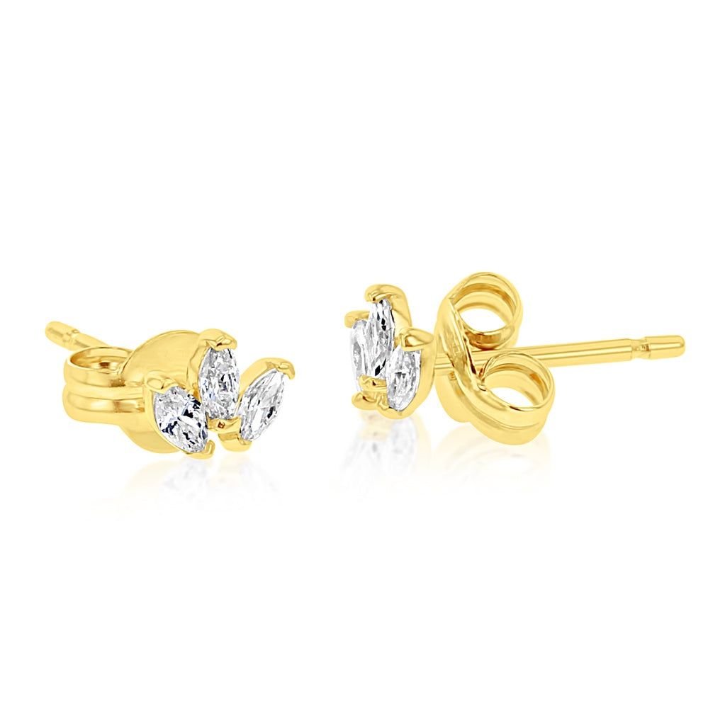 9ct Yellow Gold Cubic Zirconia Triple Marquise Studs