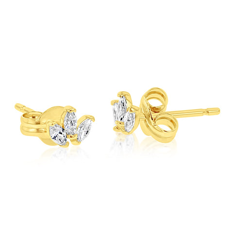 9ct Yellow Gold Cubic Zirconia Triple Marquise Studs