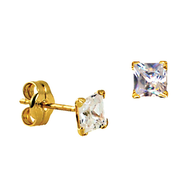 9ct Yellow Gold Square CZ Studs