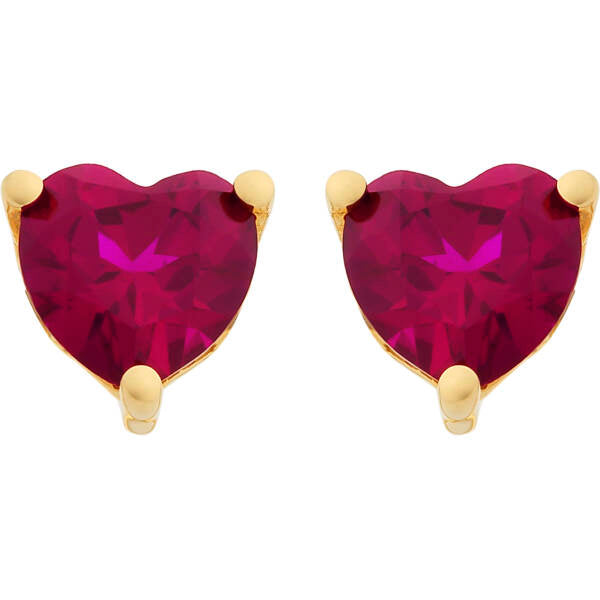 9ct Yellow Gold Heart Shaped Created Ruby Stud Earrings