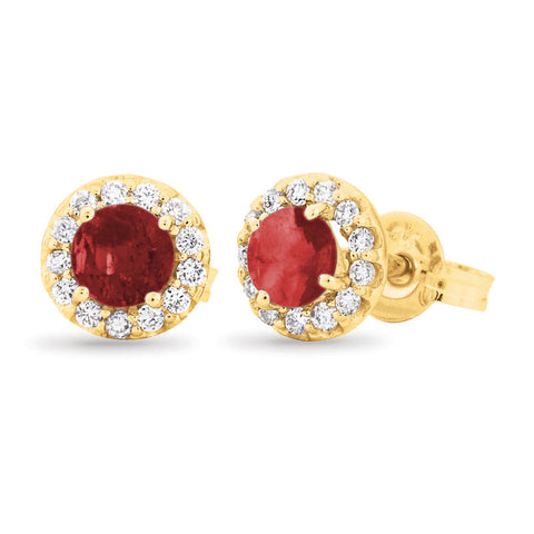 9ct Yellow Gold Natural Ruby And Diamond Halo Earrings