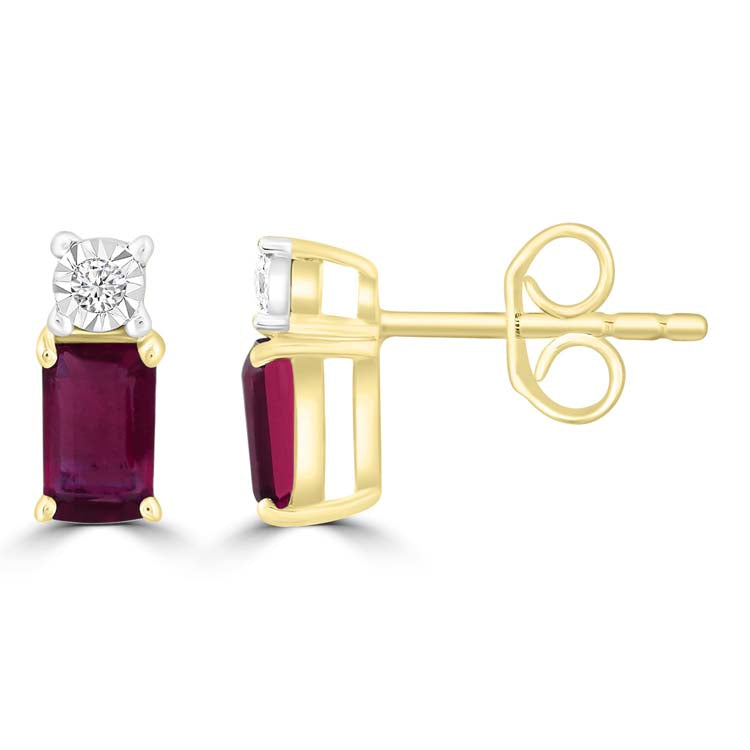 9ct Yellow Gold Natural Ruby And Diamond Earrings