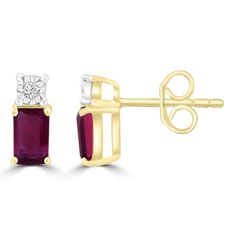 9ct Yellow Gold Natural Ruby And Diamond Earrings