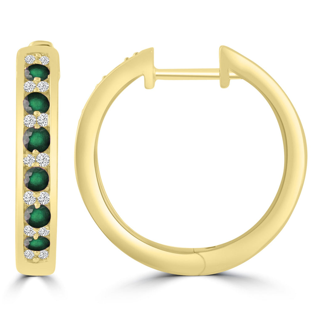 9ct Yellow Gold Natural Emerald & Diamond Huggies