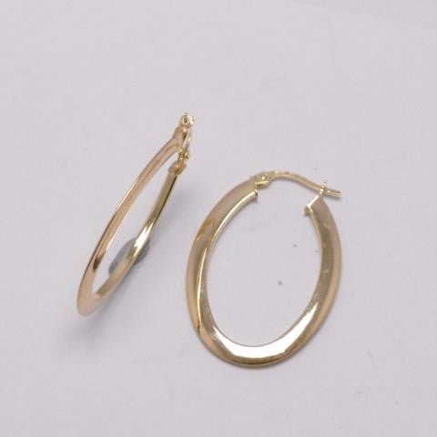 9ct Yellow Gold Oval Tube Hoop Earrings