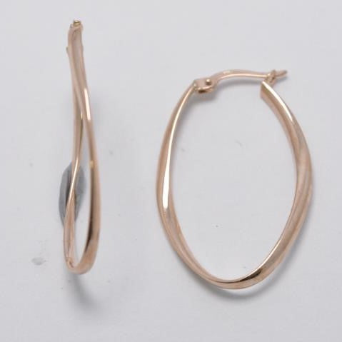 9ct Rose Gold 30mm Oval Thin Curved Hoop Earrings
