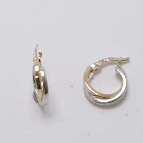 9ct Gold 2 Tone 8mm Crossover Hoop Earrings