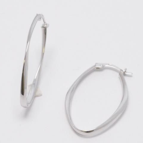 9ct White Gold Oval Thin Hoop Earrings