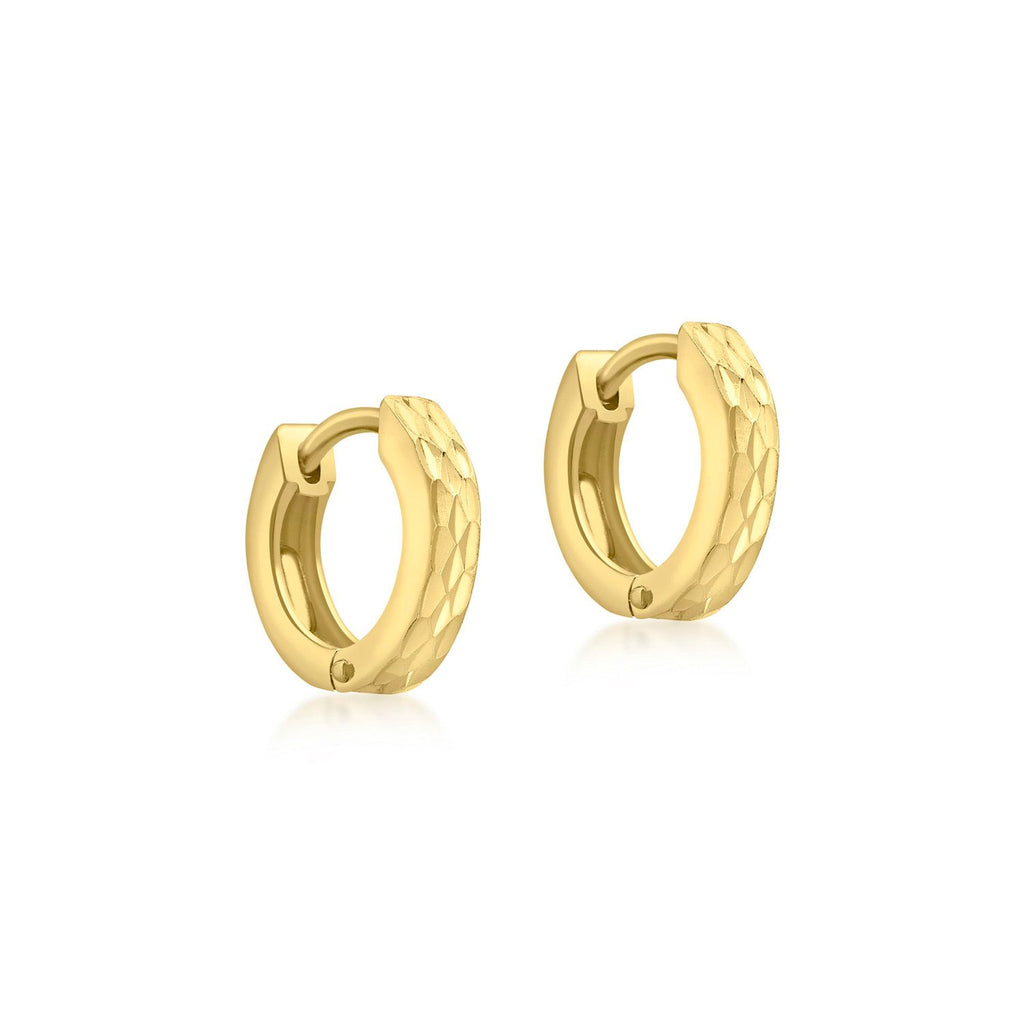 9ct yellow gold solid diamond cut earrings 12mm
