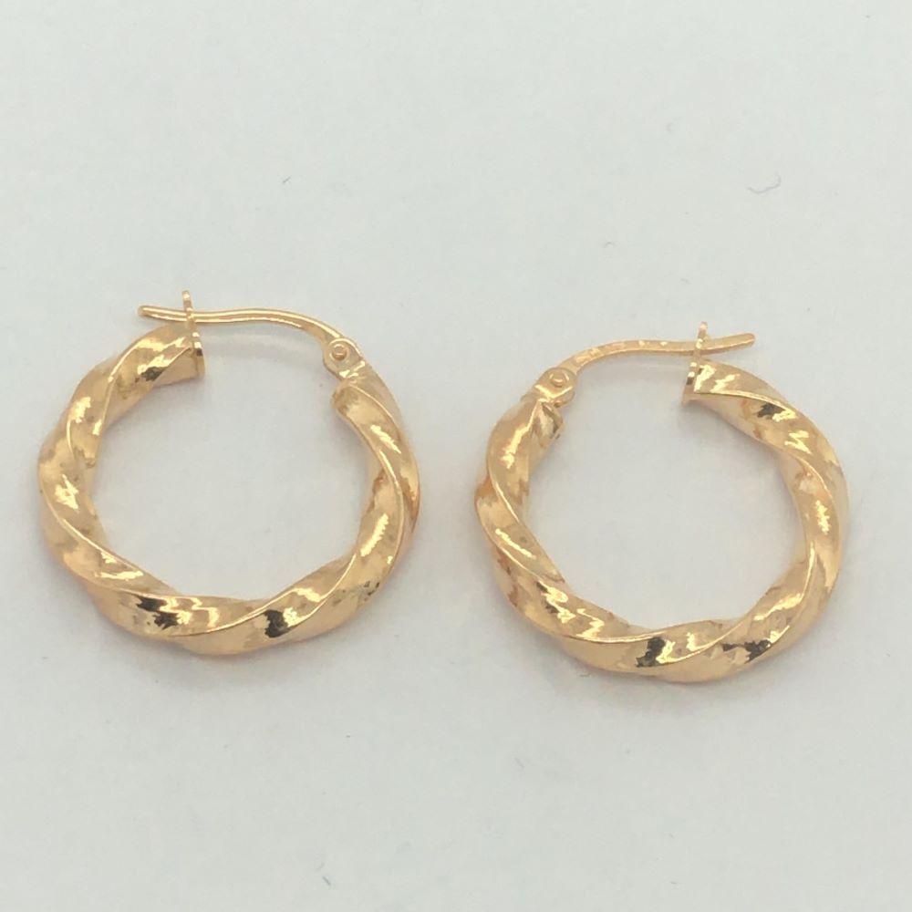 9ct Yellow Gold 15mm Twist Hoop Earrings