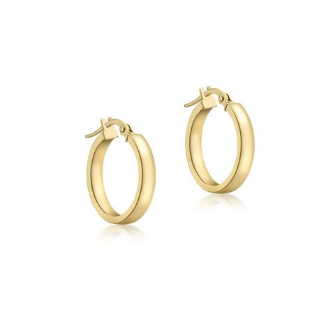 9ct Yellow Gold Hollow Hoop Earrings 15mm