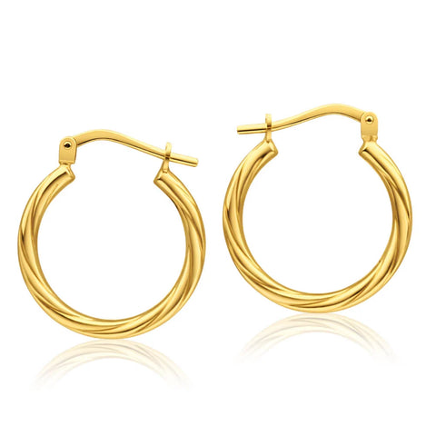 9ct Yellow Gold 15mm Italian Twist Hoops