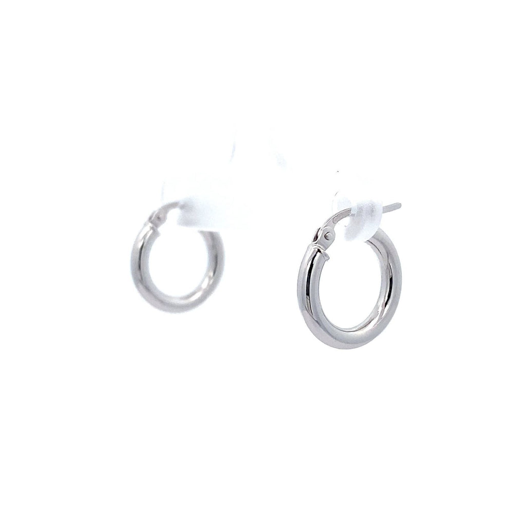 9ct White Gold Rhodium Plated Small Plain Hoop Earrings