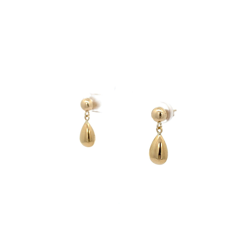 9ct Yellow Gold Tear Drop Shape Drops On Ball Stud Earrings