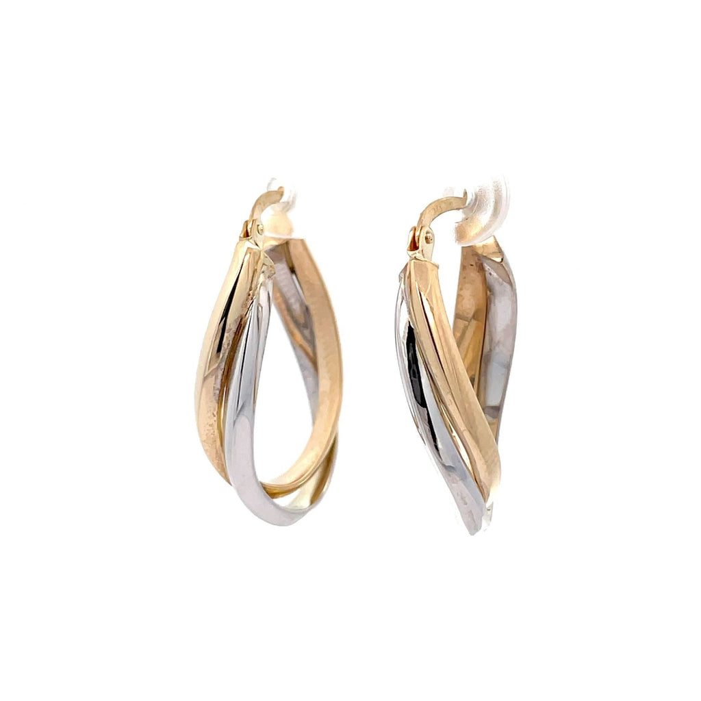 9ct Gold 2 Tone Oval Hoop Earrings