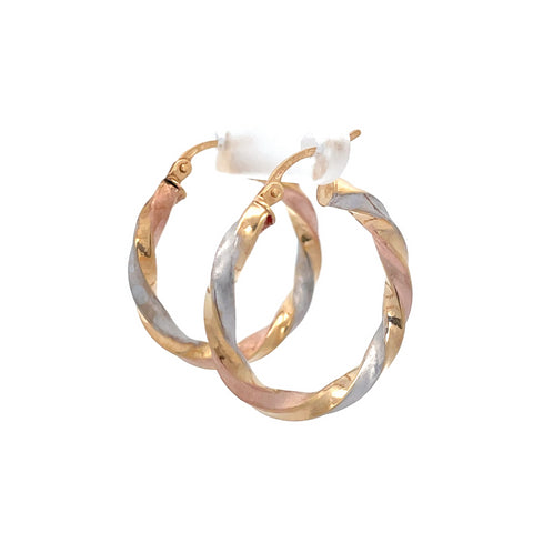 9ct 3 Tone Twist Satin Hoop Earrings