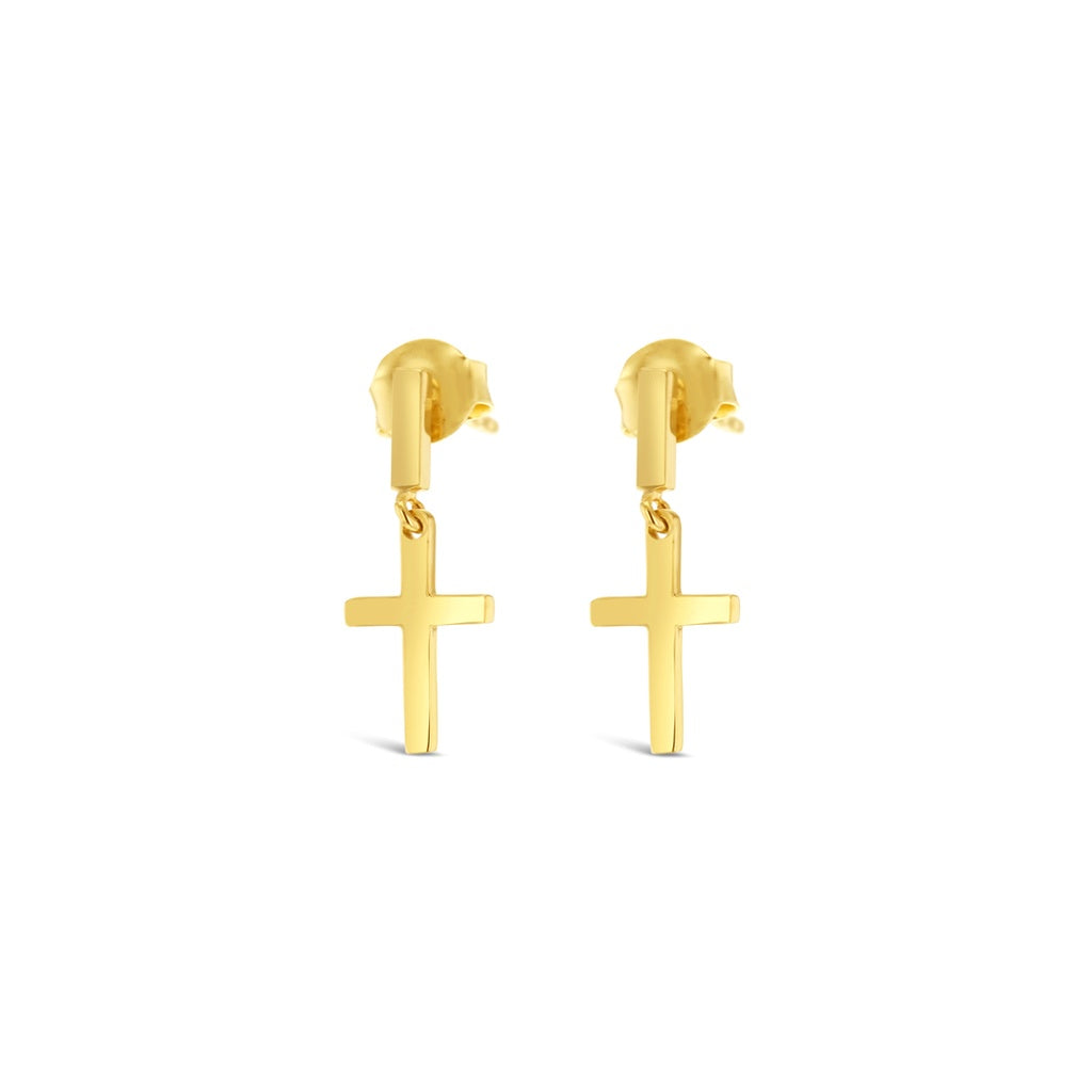 9ct Yellow Gold Stud Dangle Cross Earrings