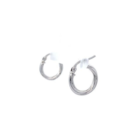 9ct White Gold Rhodium Plated Thin Twist Hoop Earrings