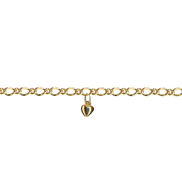 9ct Yellow Gold Oval Figaro Anklet With Heart Charm