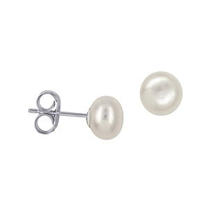 Sterling Silver 8mm Pearl Button Studs