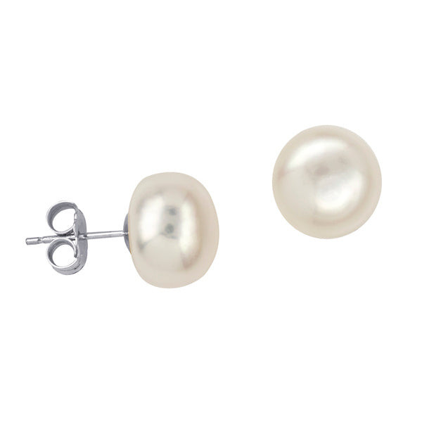 Sterling Silver Freshwater Cultured Pearl Button Stud Earrings