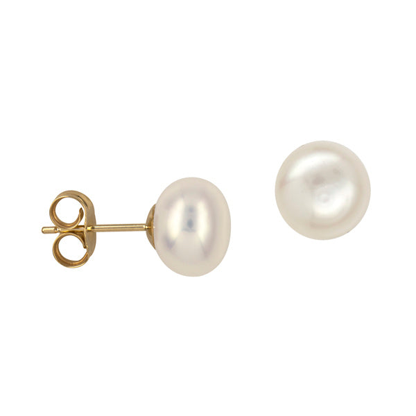 9ct Yellow Gold 8mm Pearl Button Stud Earrings