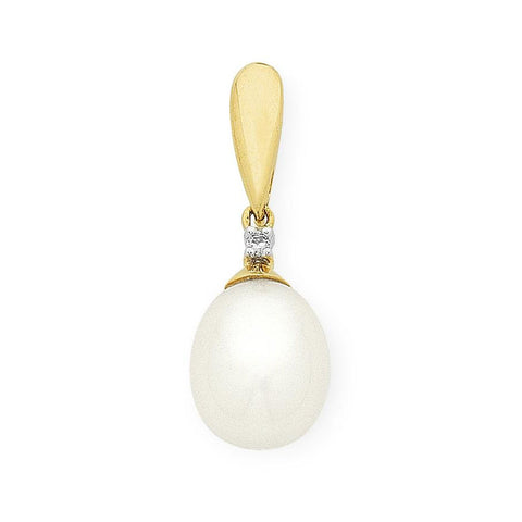 9ct Yellow Gold Diamond and Freshwater Pearl Pendant
