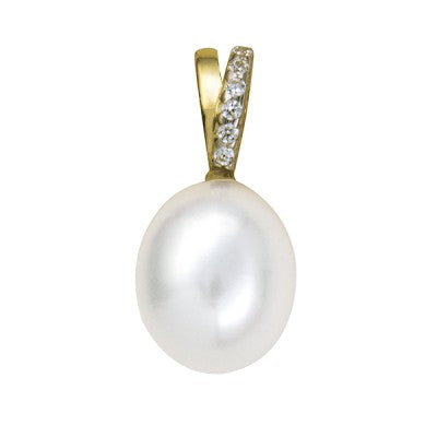 9ct Gold Freshwater Pearl and Cubic Zirconia Pendant