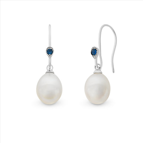 Sterling Silver Sapphire & Freshwater Pearl Earrings