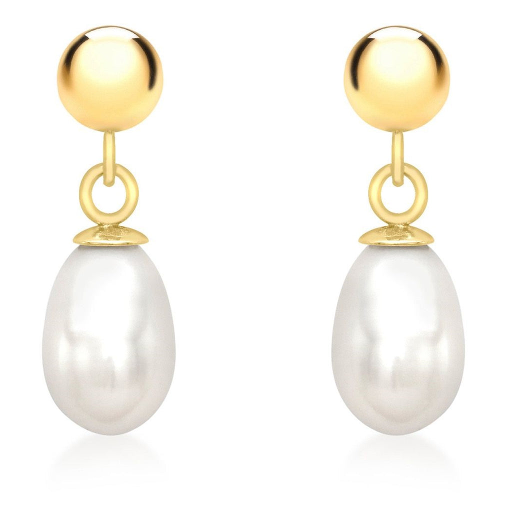 9ct yellow gold hollow 5mm fresh water pearl drop earrings