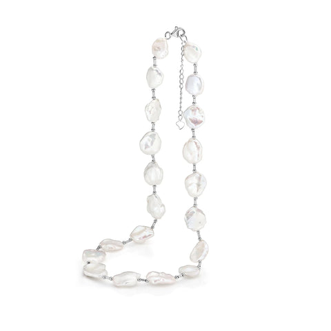 Sterling Silver Freshwater Flat Keshi Pearl Necklace