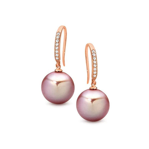 Sterling Silver Rose Gold Plated With Pink Edison Pearl And Cubic Zirconias