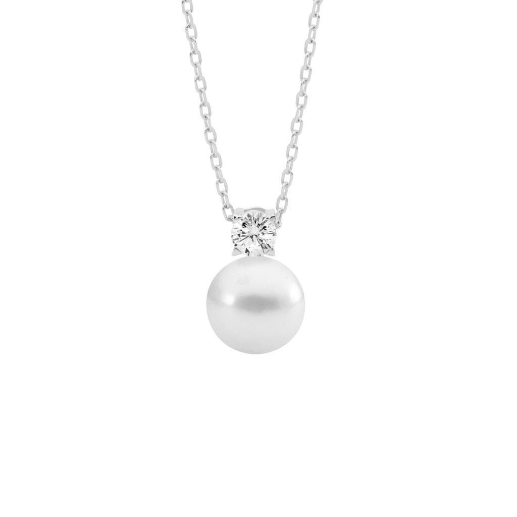 Sterling Silver Claw Set Cubic Zirconia and Freshwater Pearl Pendant