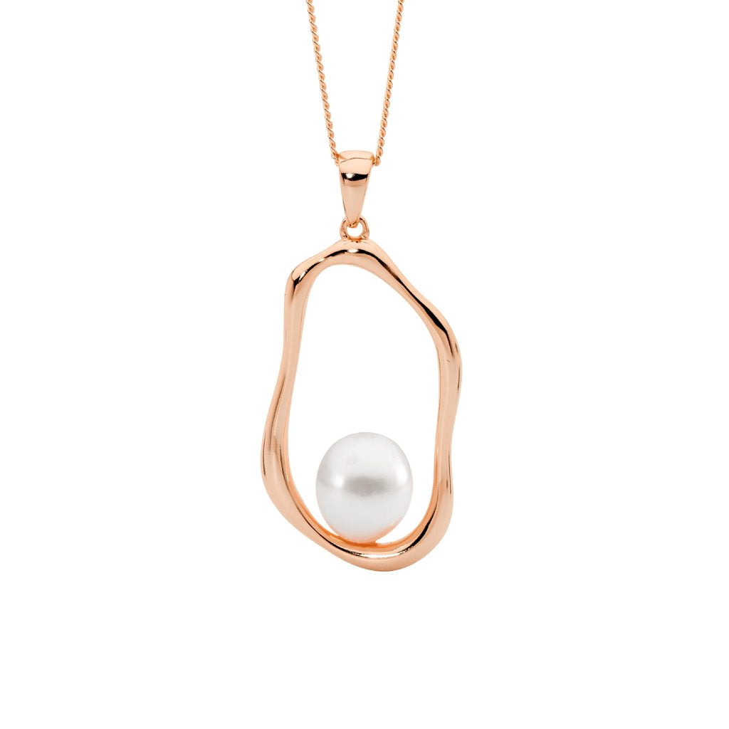 Sterling Silver Rose Gold Plated Open Wave Pendant With Freshwater Pearl