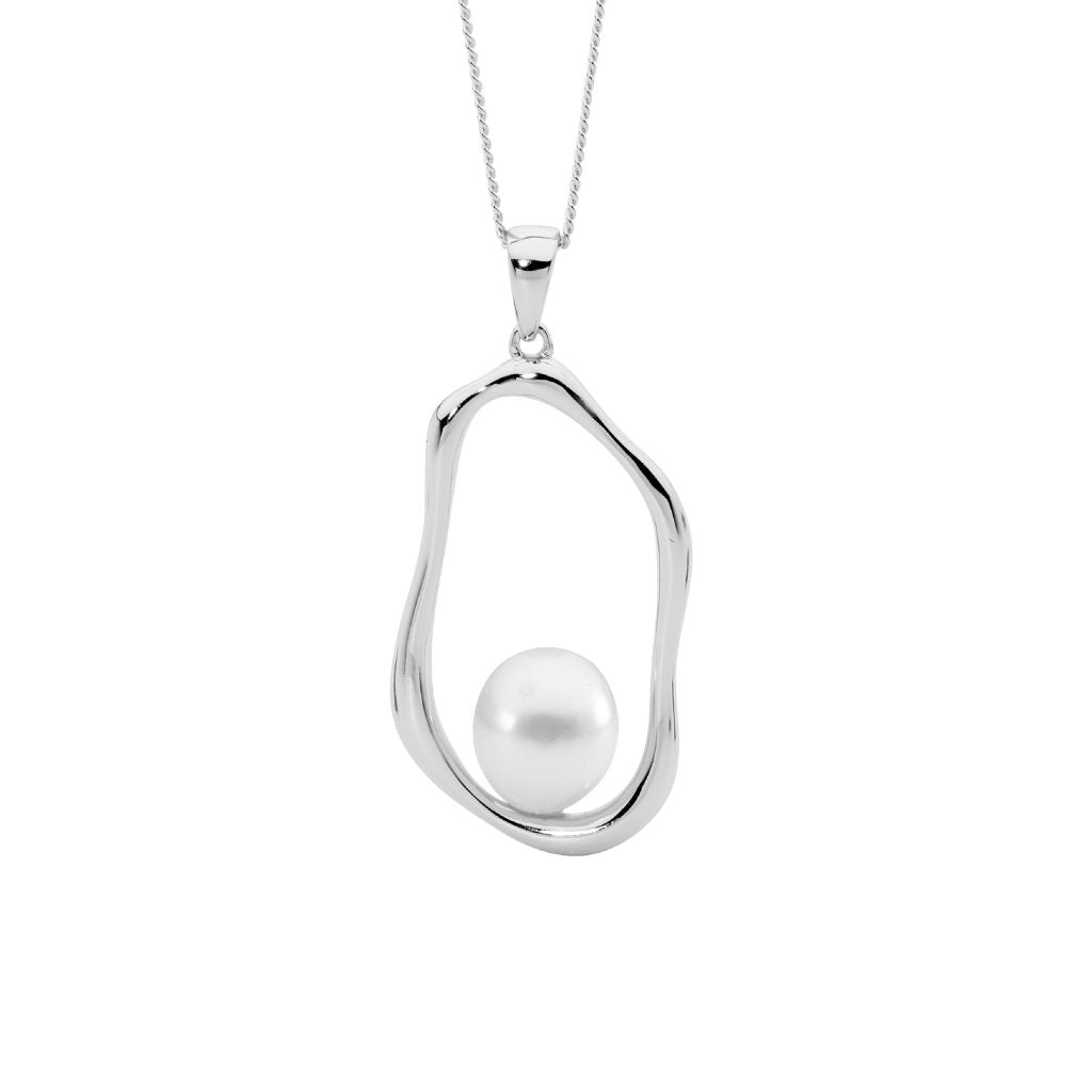 Sterling Silver Open Wave Pendant With Freshwater Pearl
