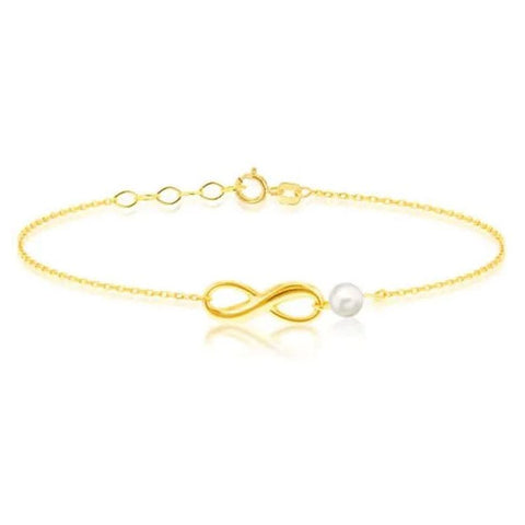 9ct Yellow Gold Infinity Bracelet With Fresh Water Pearl