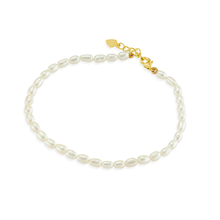 Sterling Silver Gold Plated Freshwater Rice Pearl Bracelet