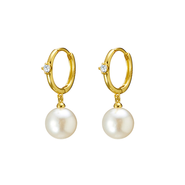 Sterling Silver Gold Plated Huggie With Pearl Drop Earrings