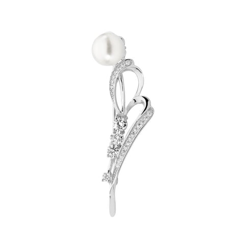 Sterling Silver Cubic Zirconia Brooch With A Freshwater Pearl