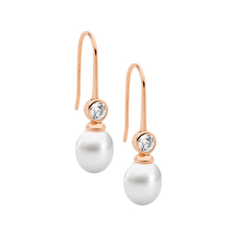 Sterling Silver Rose Gold Plated Freshwater Pearl Shepherds Hook Earrings