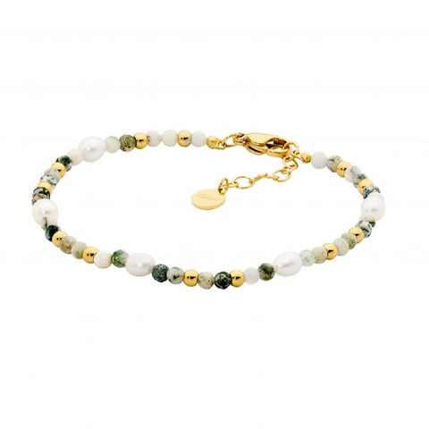 Stainless Steel Gold Plated Agate Beads And Freshwater Pearl Bracelet