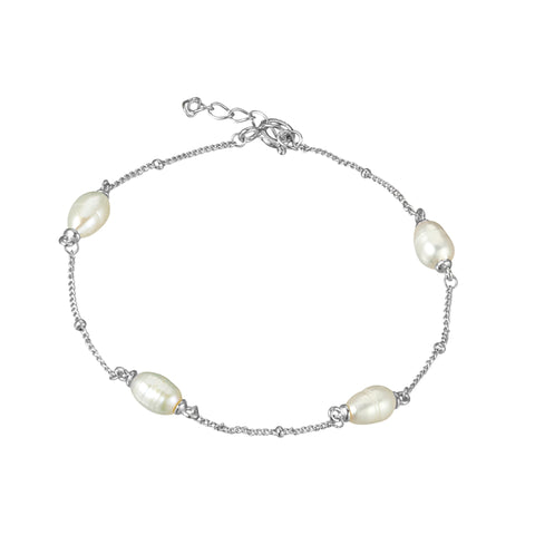 Sterling Silver Multi Pearl And Chain Bracelet