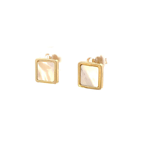 9ct Yellow Gold Mother Of Pearl Square Studs