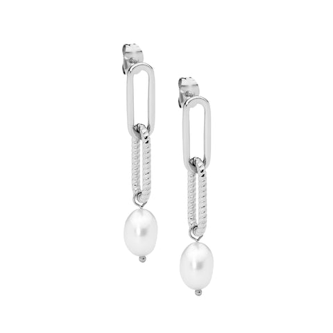 Stainless Steel Paperclip Earrings With Freshwater Pearls